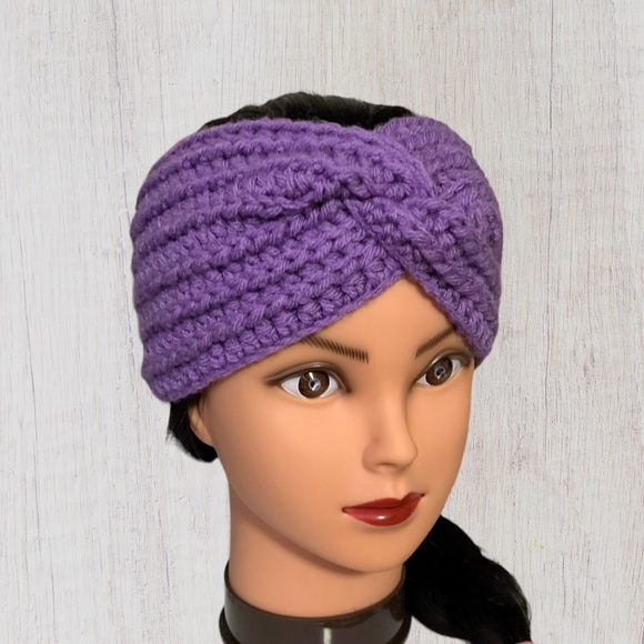 Crochet Ear Warmer Headband in Muted Purple - Picture 2 of 2